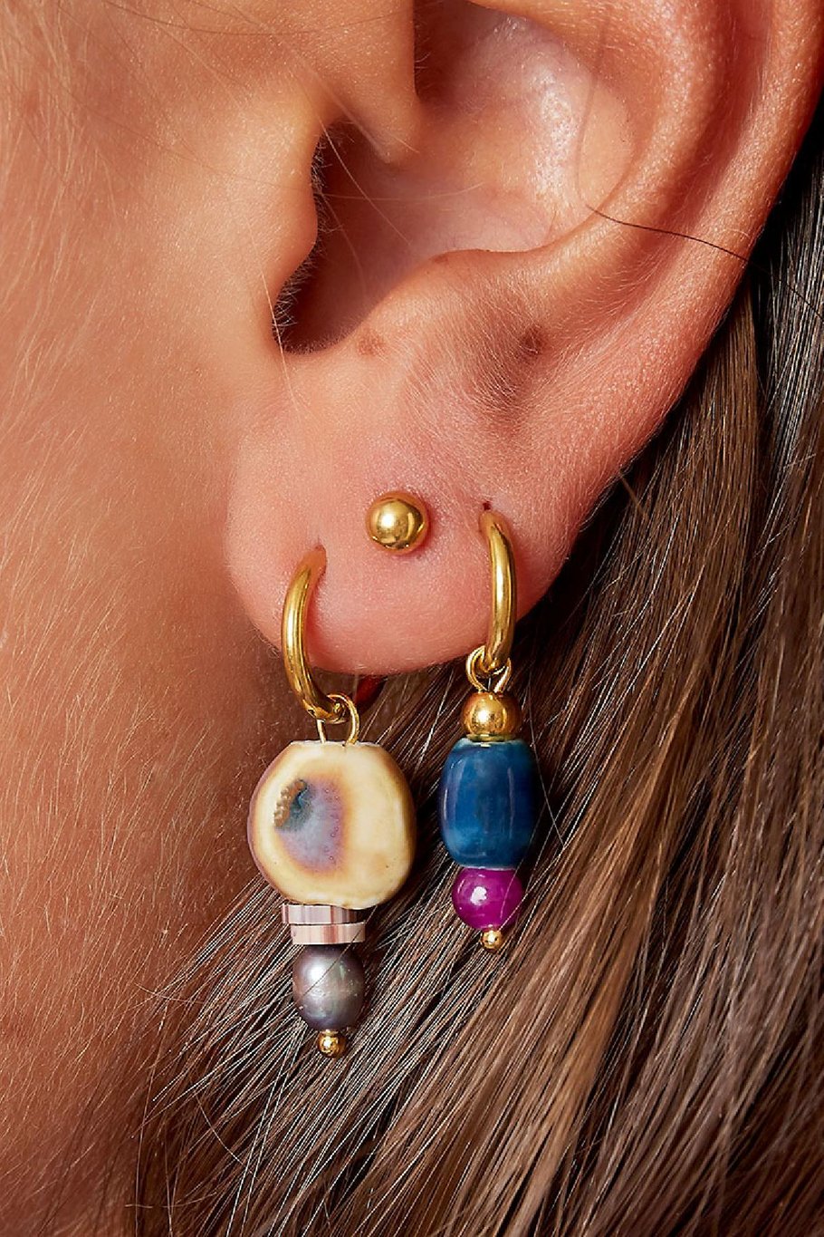 Pendientes con Charm de Colores Pequeños Plata Acero inoxidable Imagen3